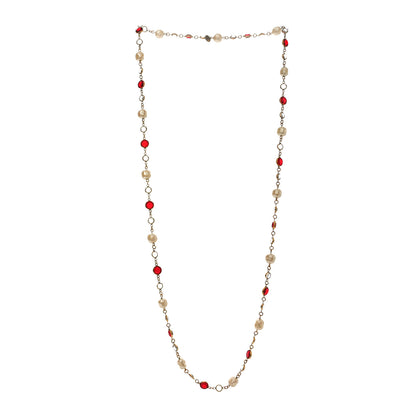 Chanel Crystal Pearl Chicklet Sautoir Necklace Red Gold 3 of 4
