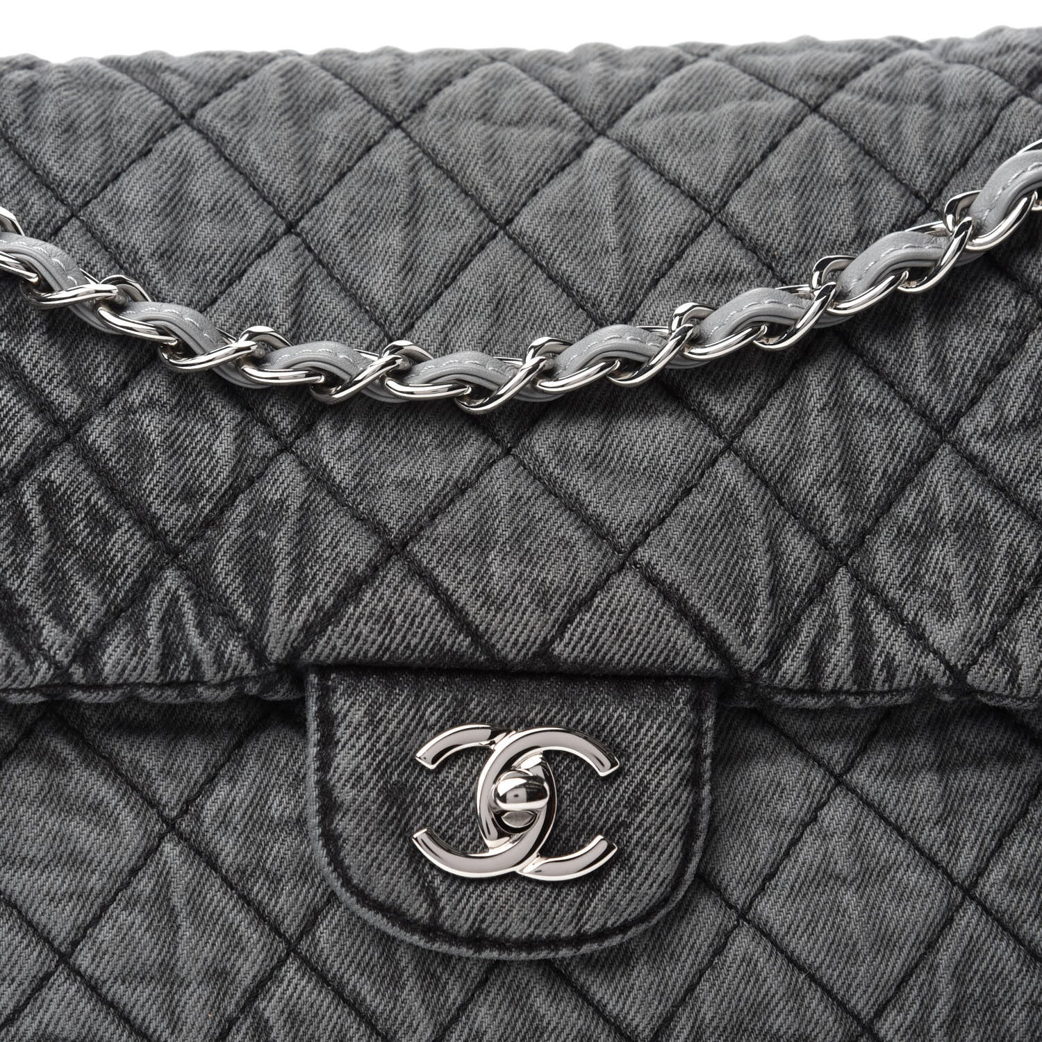 Chanel Denim Quilted Denimpression Flap Grey Black 11 of 12
