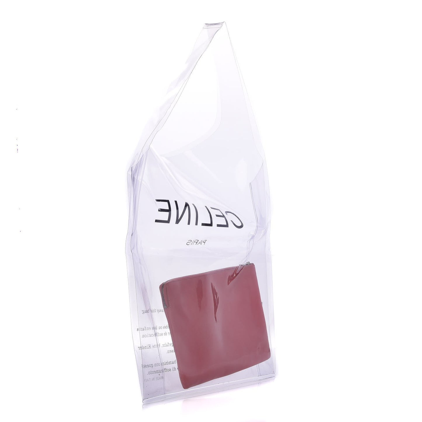 Plastic Bag with Cloudy Lambskin Solo Zip Pouch Clutch Pink