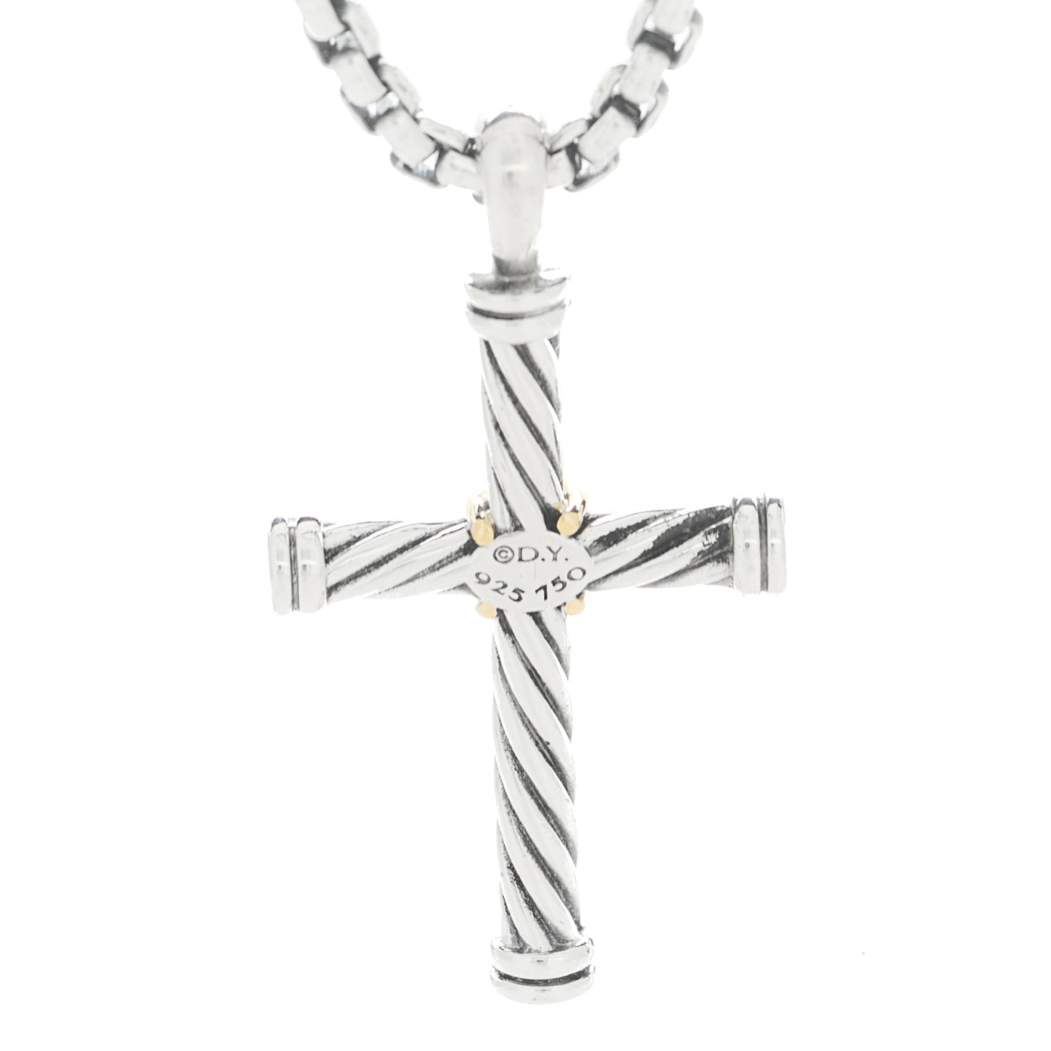 David Yurman Sterling Silver 18K Yellow Gold X Cross Pendant Necklace 6 of 6