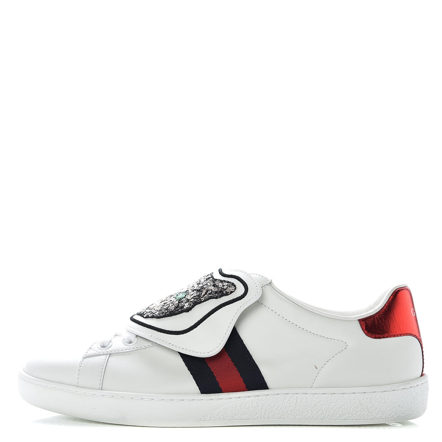 Calfskin Sequins Web Cat Womens Ace Sneakers 38.5 White