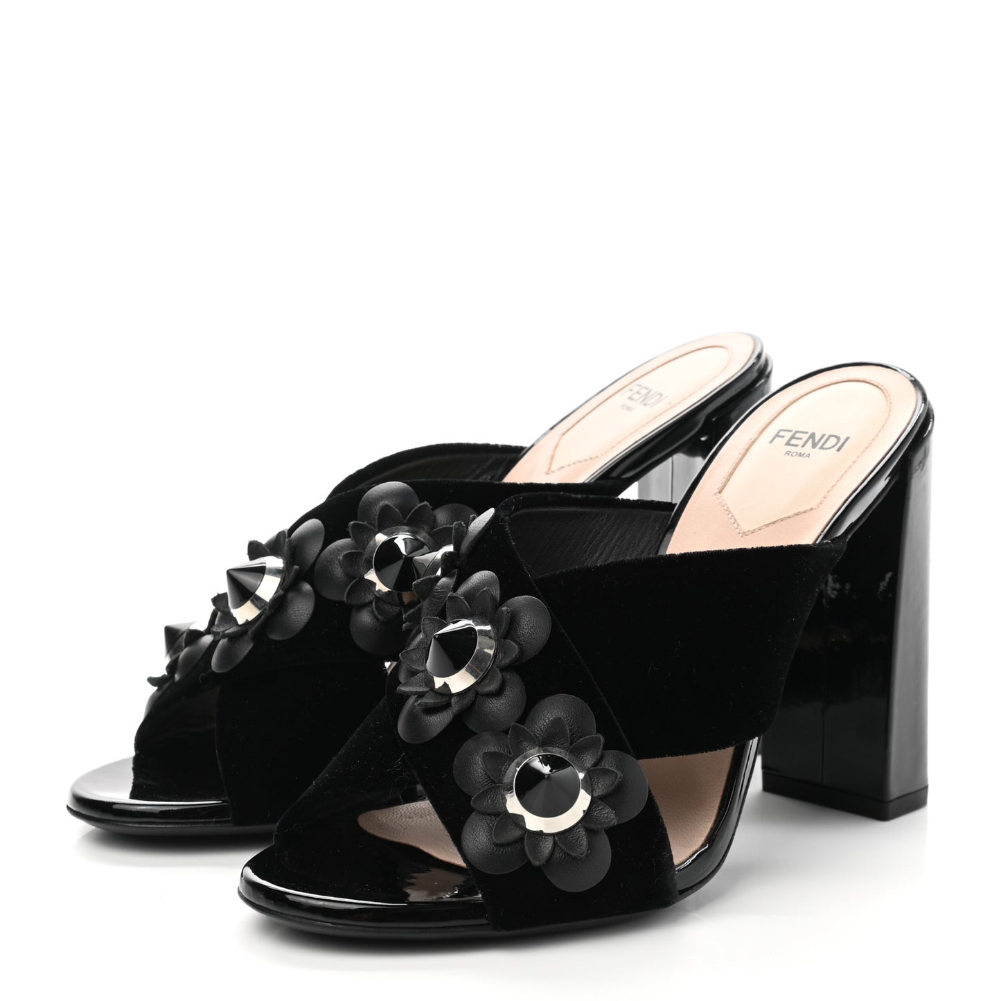 Patent Velvet Flowerland Studded Elsa Sandals 37 Black