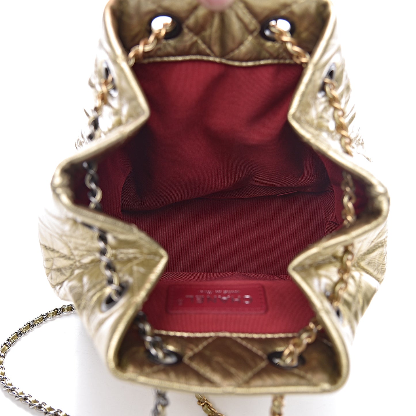 Metallic Aged Calfskin Quilted Gabrielle Backpack Gold