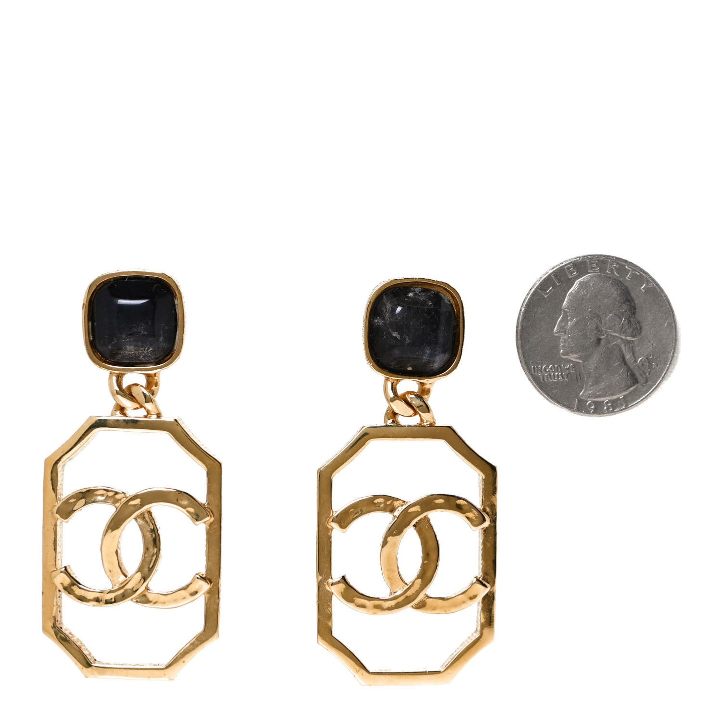 Metal Natural Stones CC Earrings Gold Black