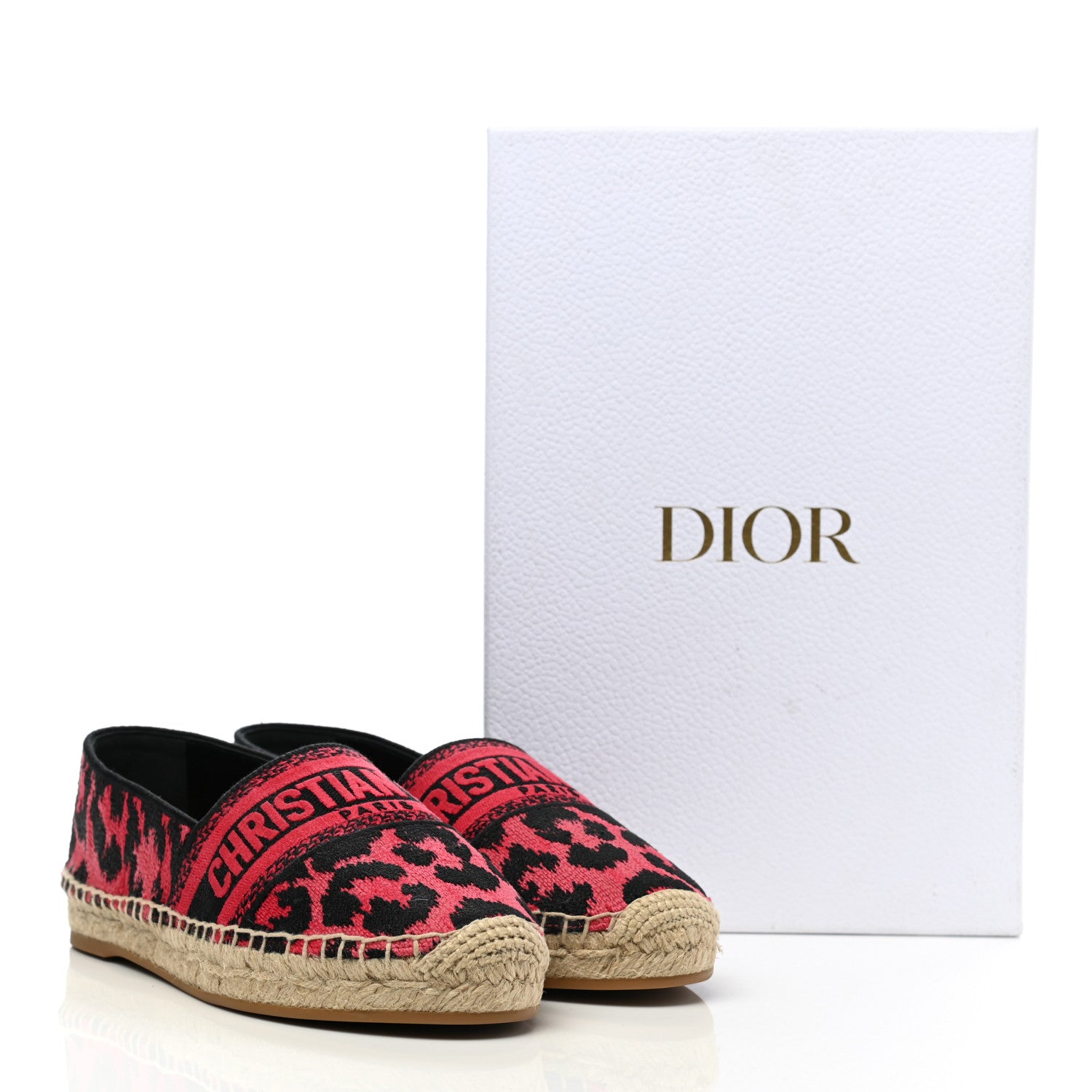 Christian Dior Cotton Embroidered Leopard Print Granville Espadrille 37 Red 9 of 9