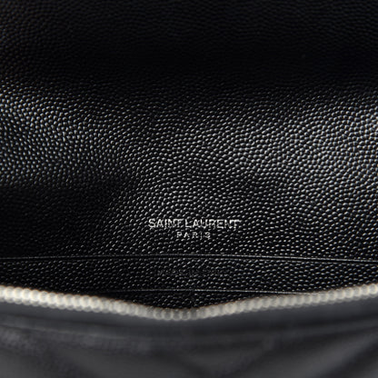 Saint Laurent Grain De Poudre Matelasse Chevron Monogram Envelope Chain Wallet Black 9 of 12