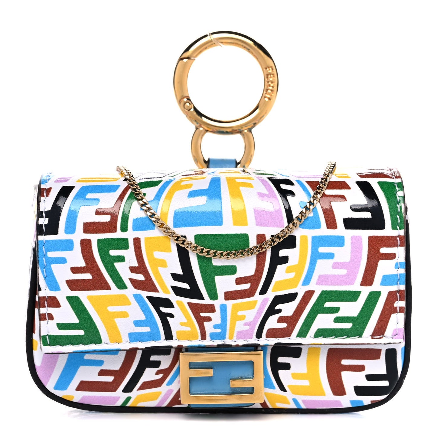 X SARAH COLEMAN Vitello Liberty Ceylon Micro FF Fish Eye Embossed Nano Baguette Charm Multicolor Cyber Blue