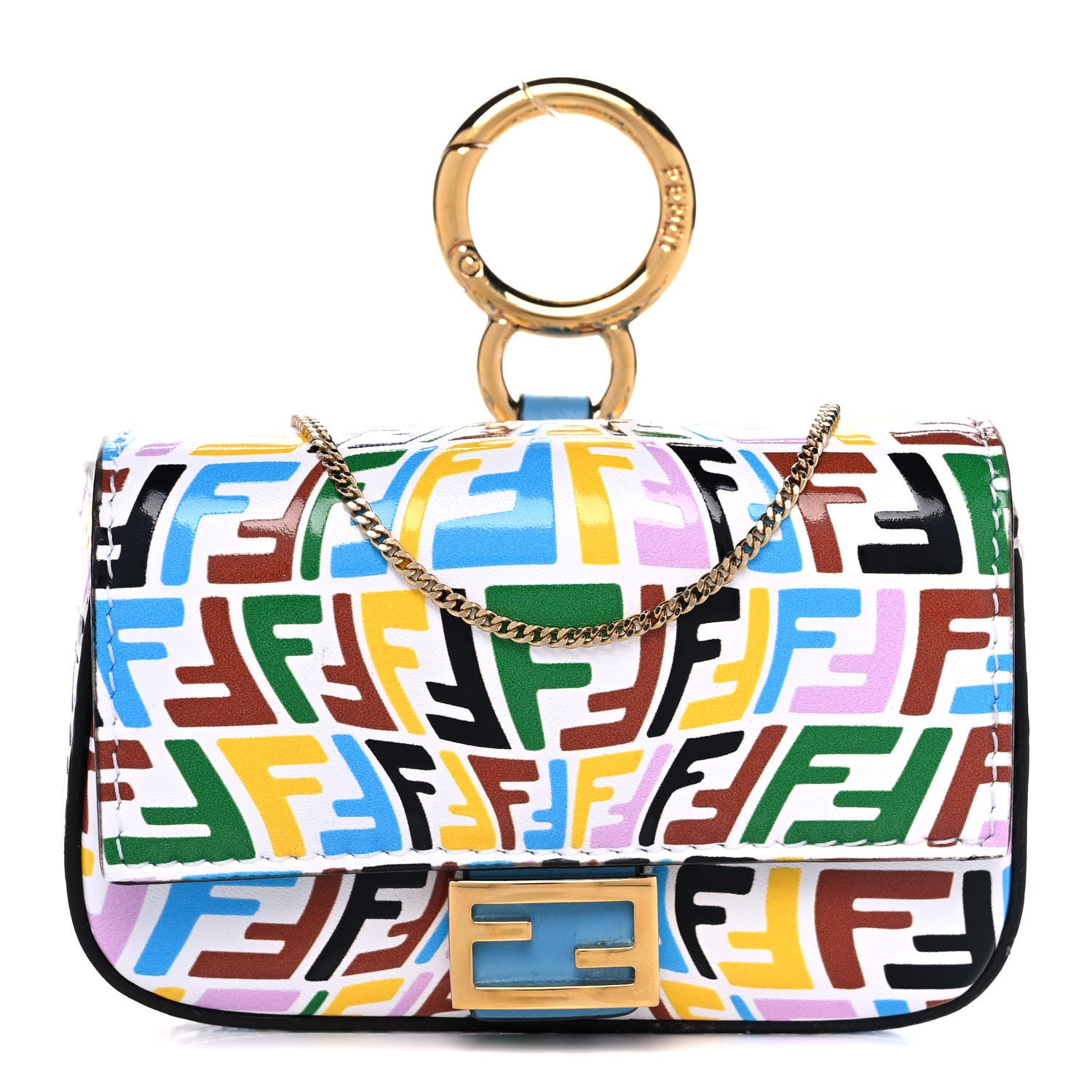 Fendi X SARAH COLEMAN Vitello Liberty Ceylon Micro FF Fish Eye Embossed Nano Baguette Charm Multicolor Cyber Blue 1 of 12