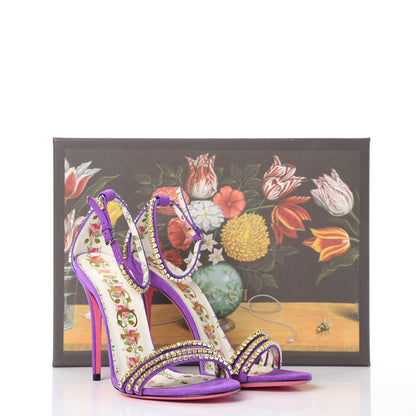 Gucci Kid Scamosciato Crystal Ankle Strap High Heel Sandals 37.5 Light Topaz Shine Purple 8 of 8