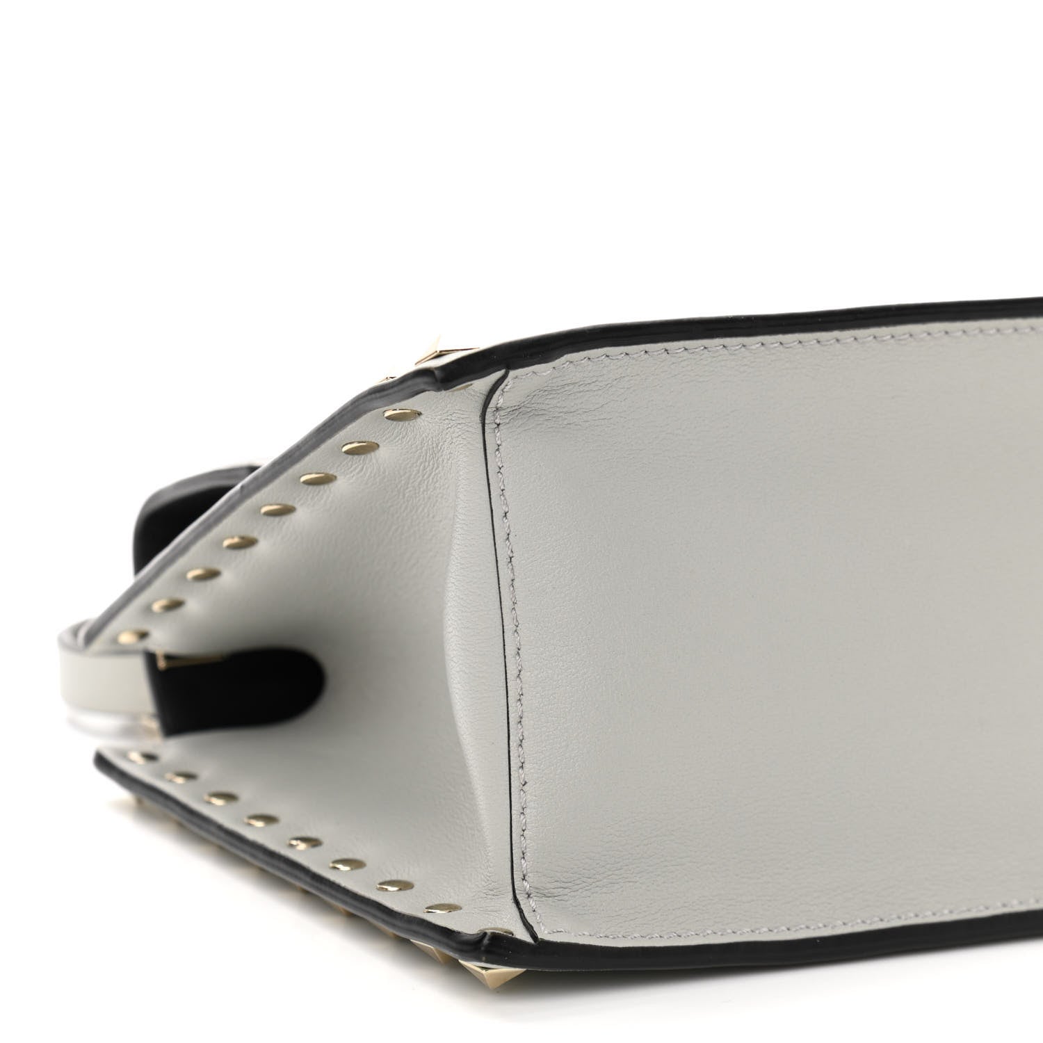 Valentino Garavani Calfskin Rockstud Overlay Flap Top Handle Bag Light Grey 8 of 9