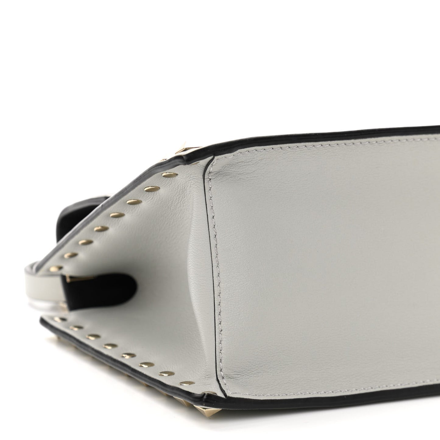 Calfskin Rockstud Overlay Flap Top Handle Bag Light Grey
