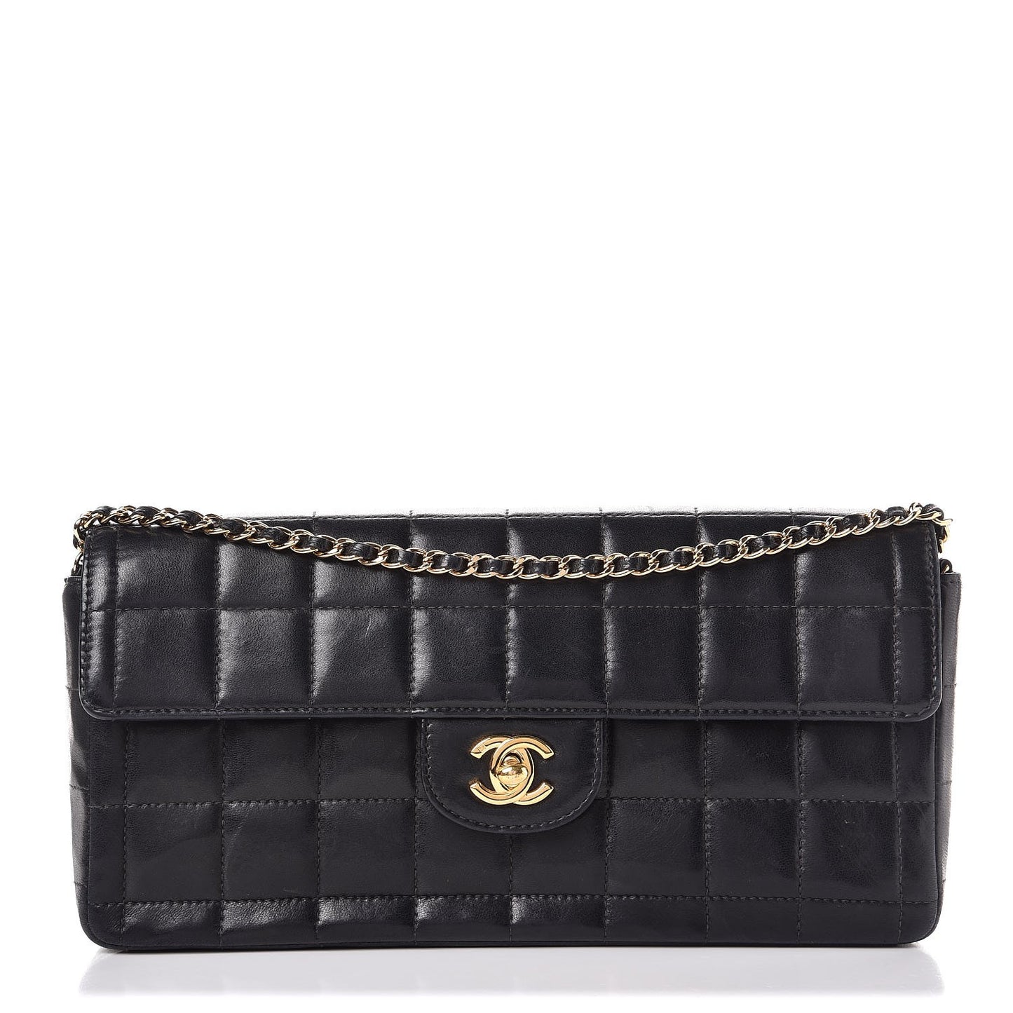 Lambskin East West Chocolate Bar Flap Black