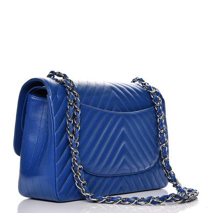Chanel Caviar Chevron Quilted Jumbo Double Flap Bright Blue 3 of 7