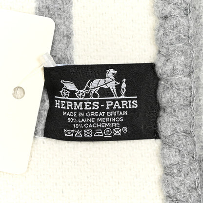 Hermes Wool Cashmere Avalon III Blanket Ecru Gris Clair 3 of 3
