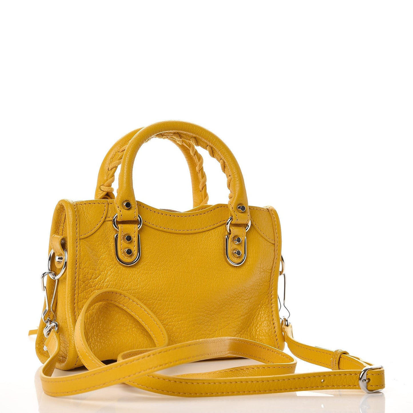 Chevre Silver Metallic Edge Hardware Nano City Jaune Epi