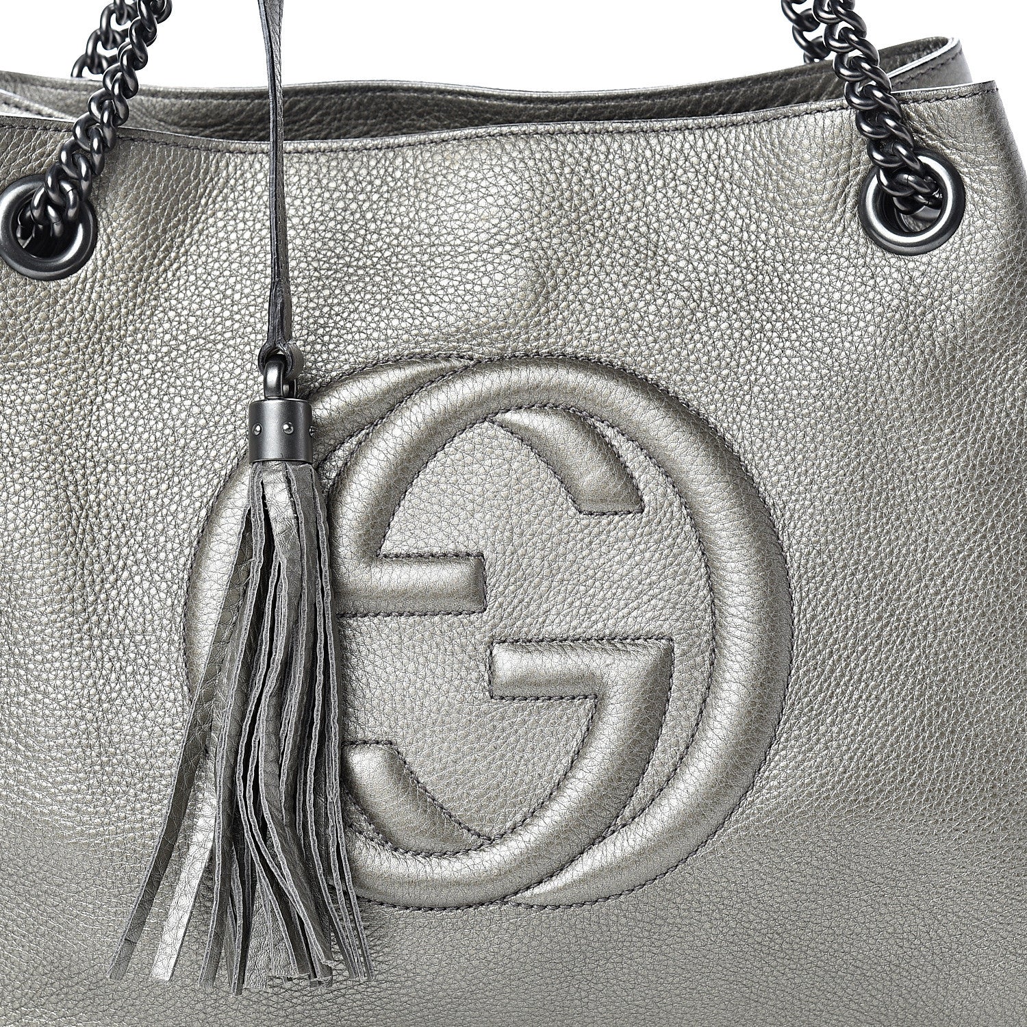 Gucci Metallic Pebbled Calfskin Medium Soho Chain Shoulder Bag Sasso 7 of 14