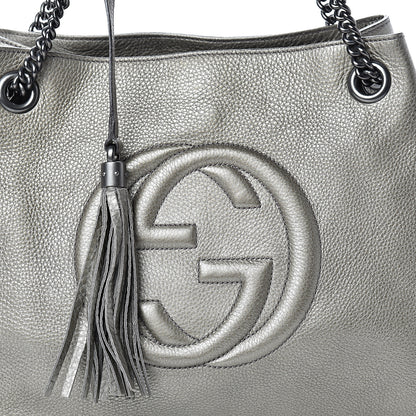 Gucci Metallic Pebbled Calfskin Medium Soho Chain Shoulder Bag Sasso 7 of 14