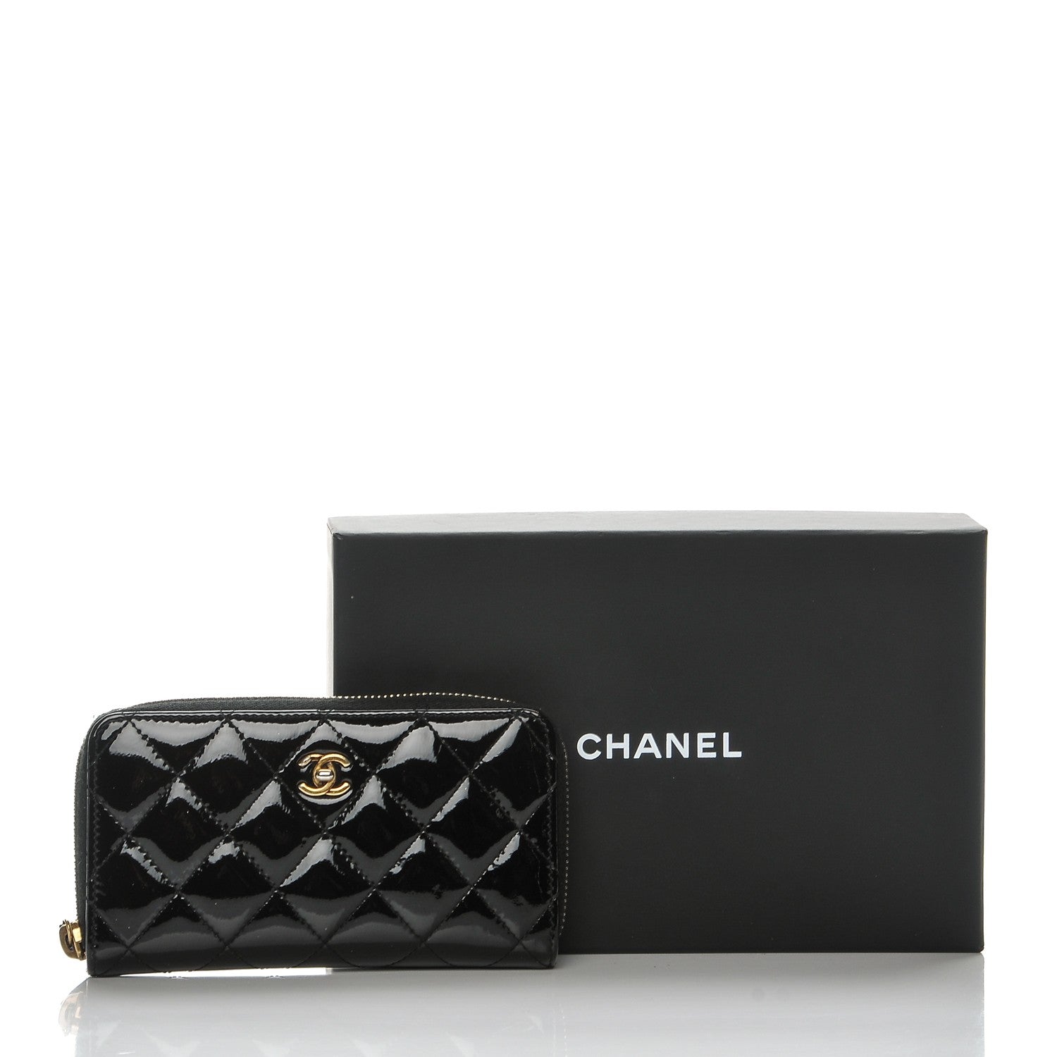 Chanel Patent Quilted Small Zip Around Wallet Black 9 of 9