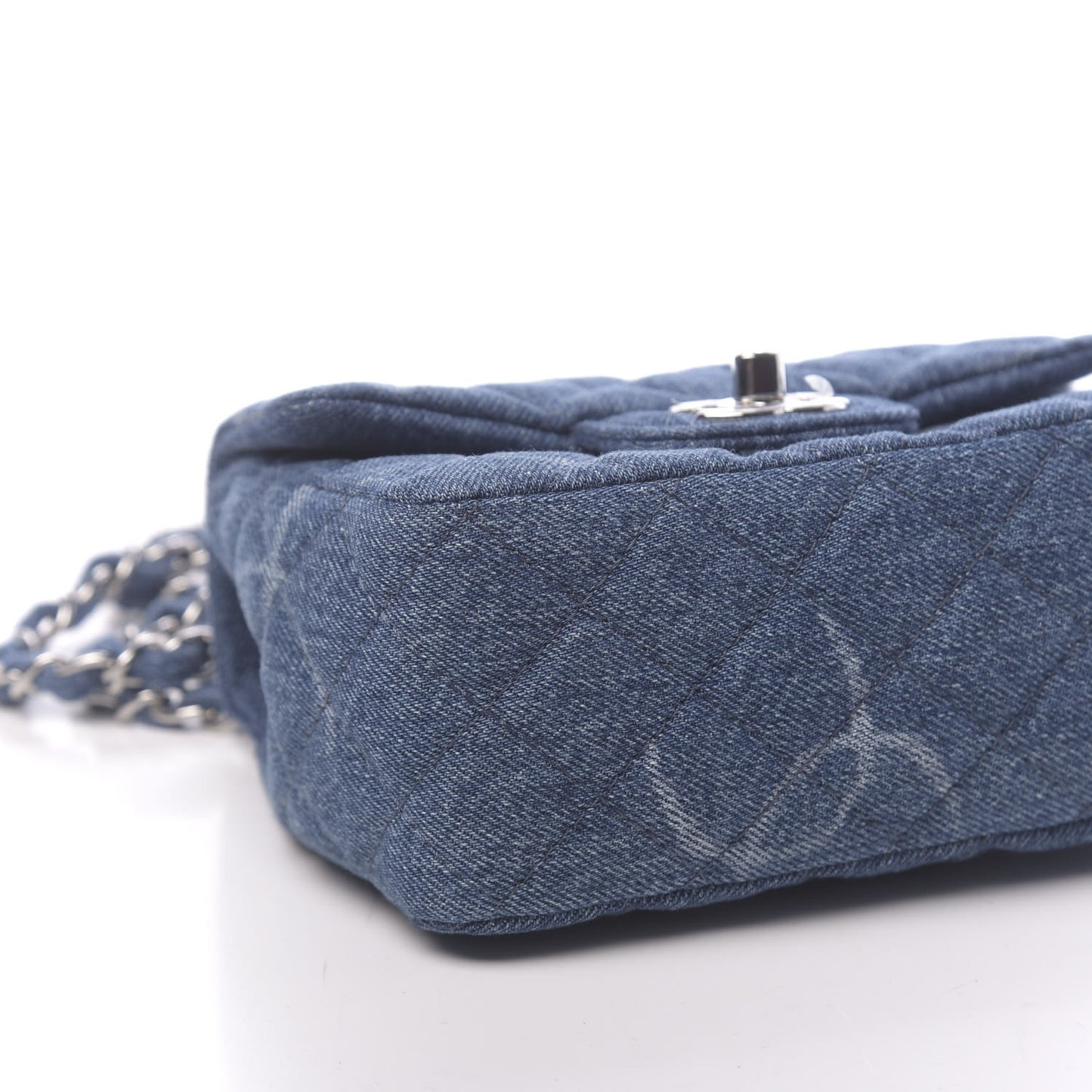 Denim CC Quilted Mini Square Flap Blue