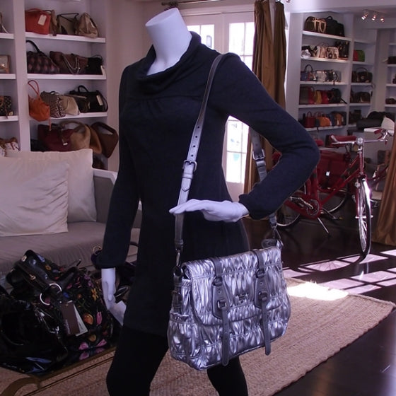 Prada Nappa Dressy Gaufre Messenger Silver 2 of 10