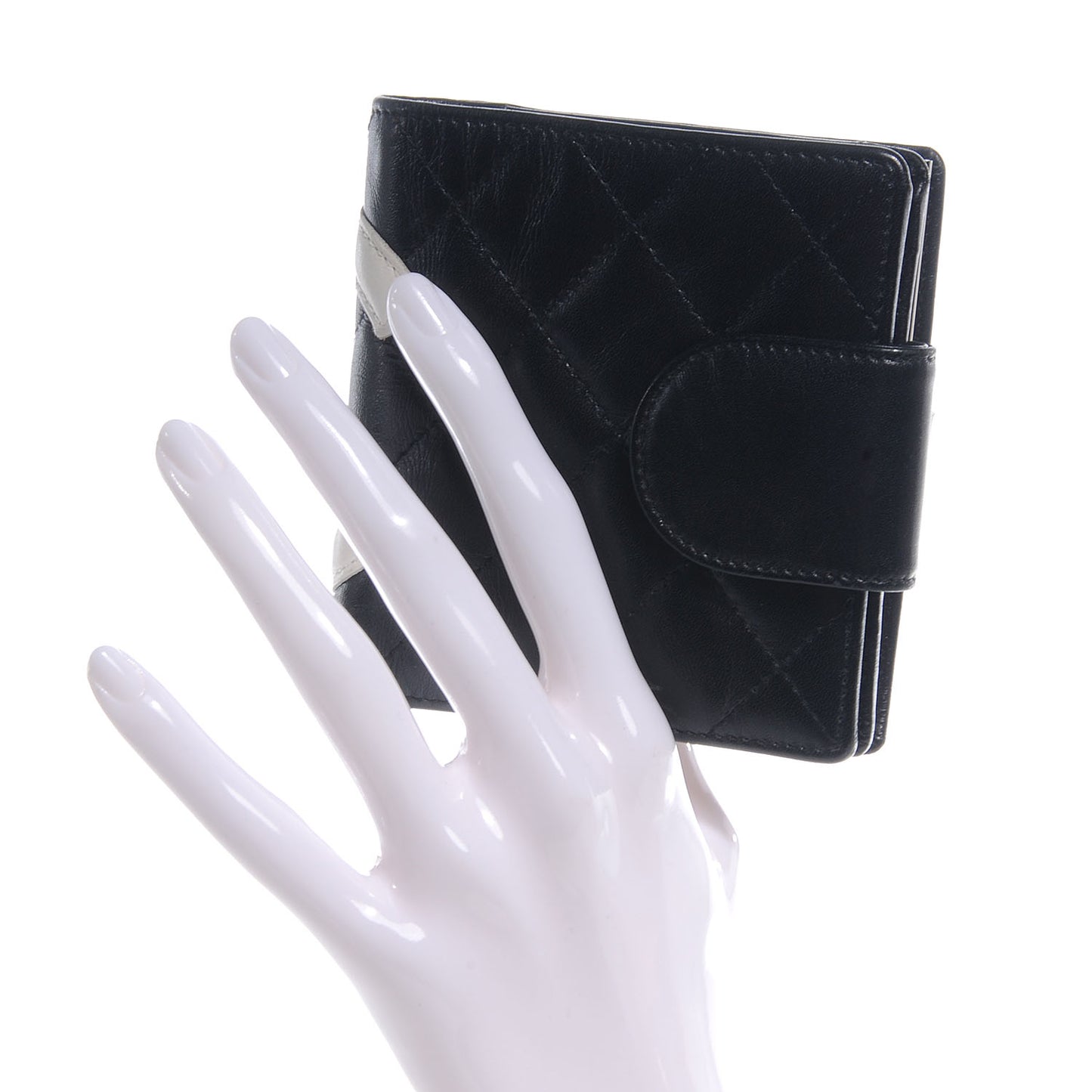 Calfskin Quilted Bi-fold Wallet Black White