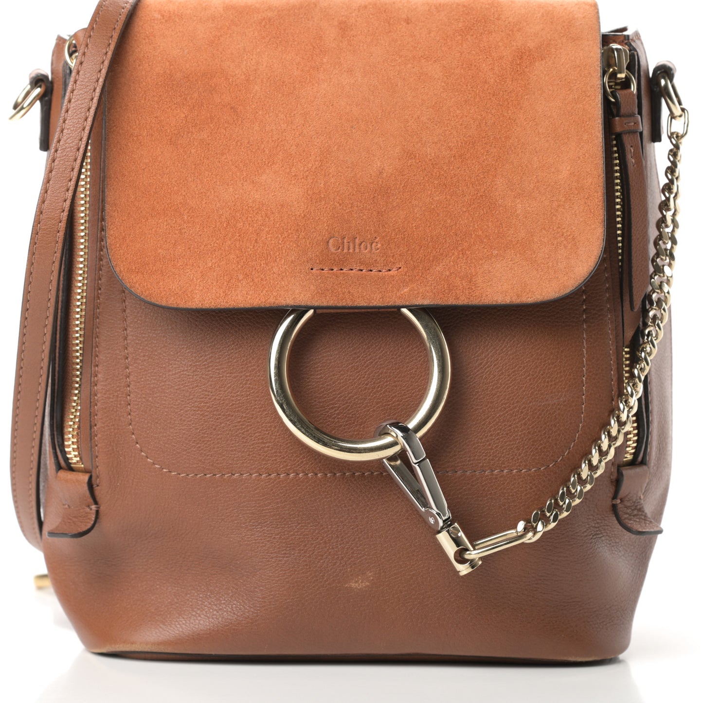 Suede Calfskin Small Faye Backpack Tobacco