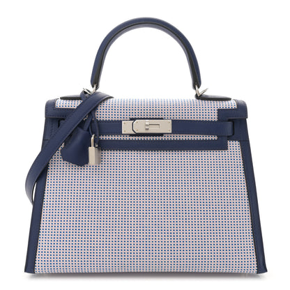 Hermes Toile Quadrille Swift Kelly Sellier 28 Bleu Saphir Mauve Sylvestre 1 of 10