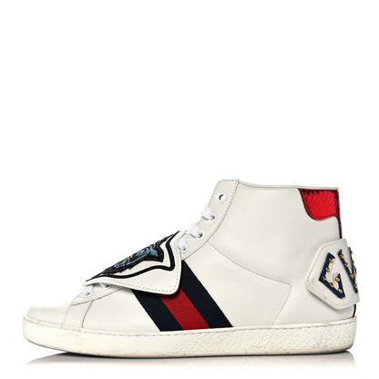 Gucci Calfskin Ayers Embroidered Web Mens Ace Removable Patches High Top Sneakers 7.5 White 1 of 14