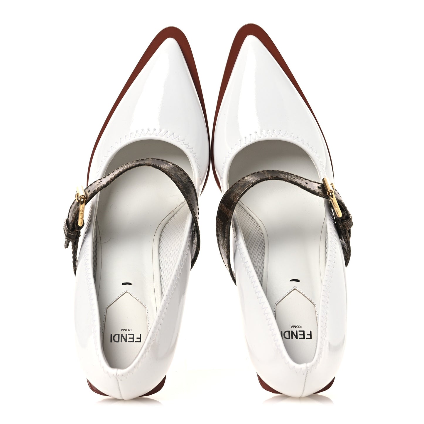 Glossy Neoprene Glazed Fabric FF FFrame Court Mary Jane Pumps 39 White Tobacco Moro