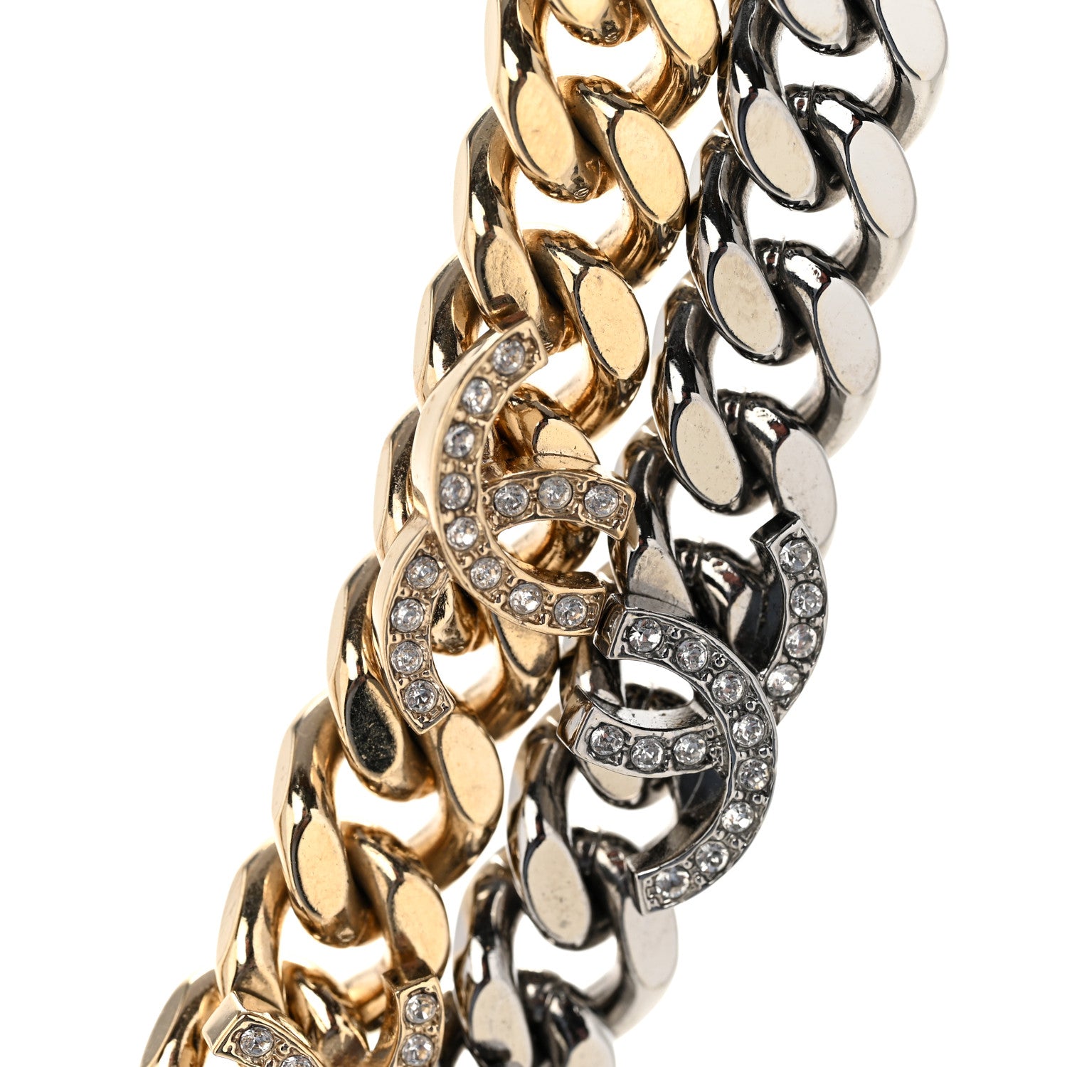 Chanel Crystal Chain CC Link Choker Gold Ruthenium 4 of 7
