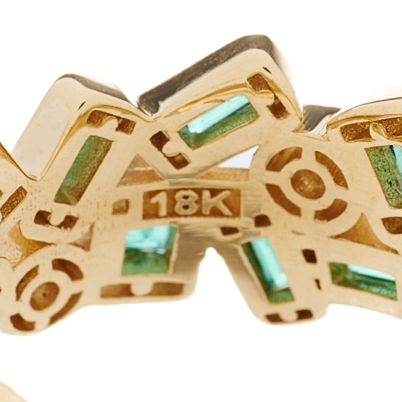 Suzanne Kalan 18K Yellow Gold Diamond Emerald Mosaic Ring 54 6.75 5 of 6