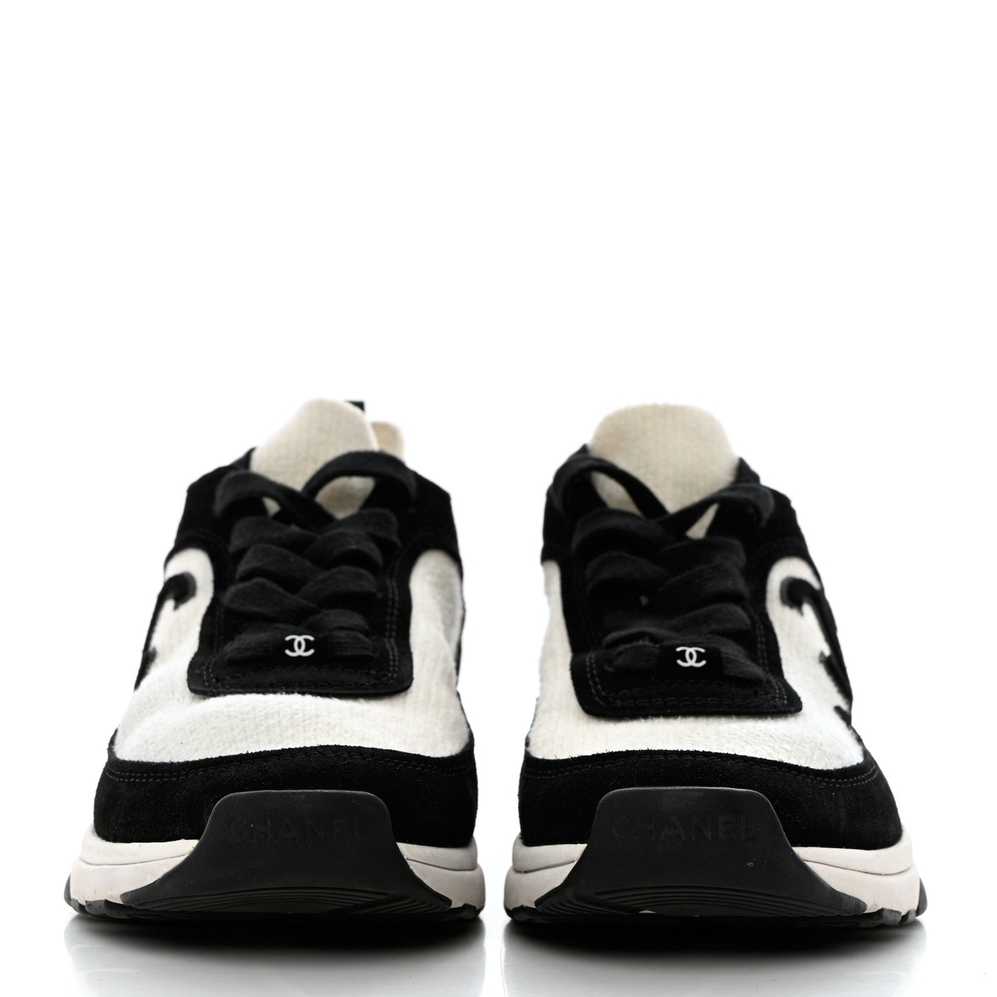 Fabric Suede Calfskin CC Sneakers 38 White Black