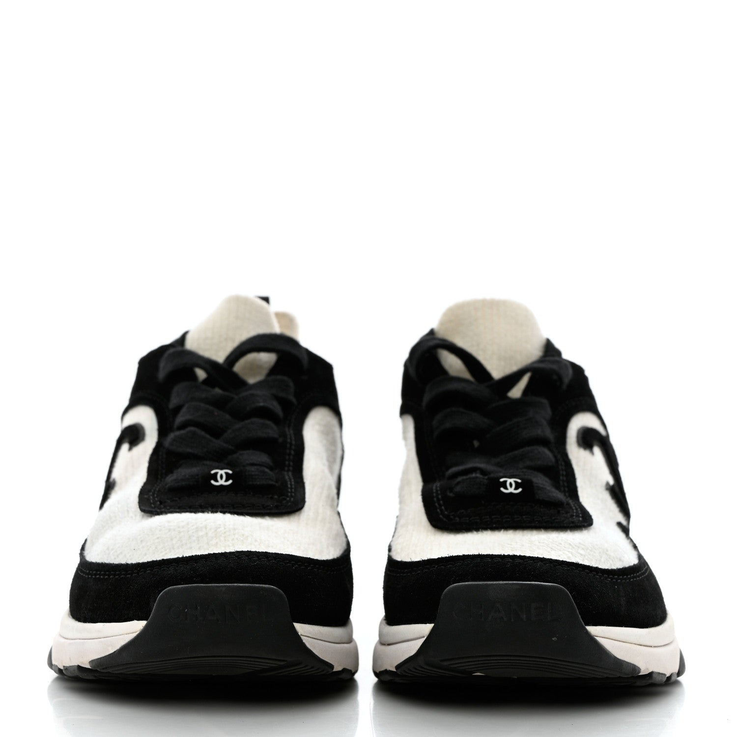 Chanel Fabric Suede Calfskin CC Sneakers 38 White Black 2 of 9
