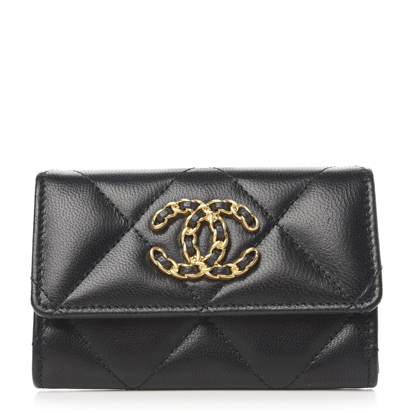 Lambskin Quilted Chanel 19 Flap Card Holder Black