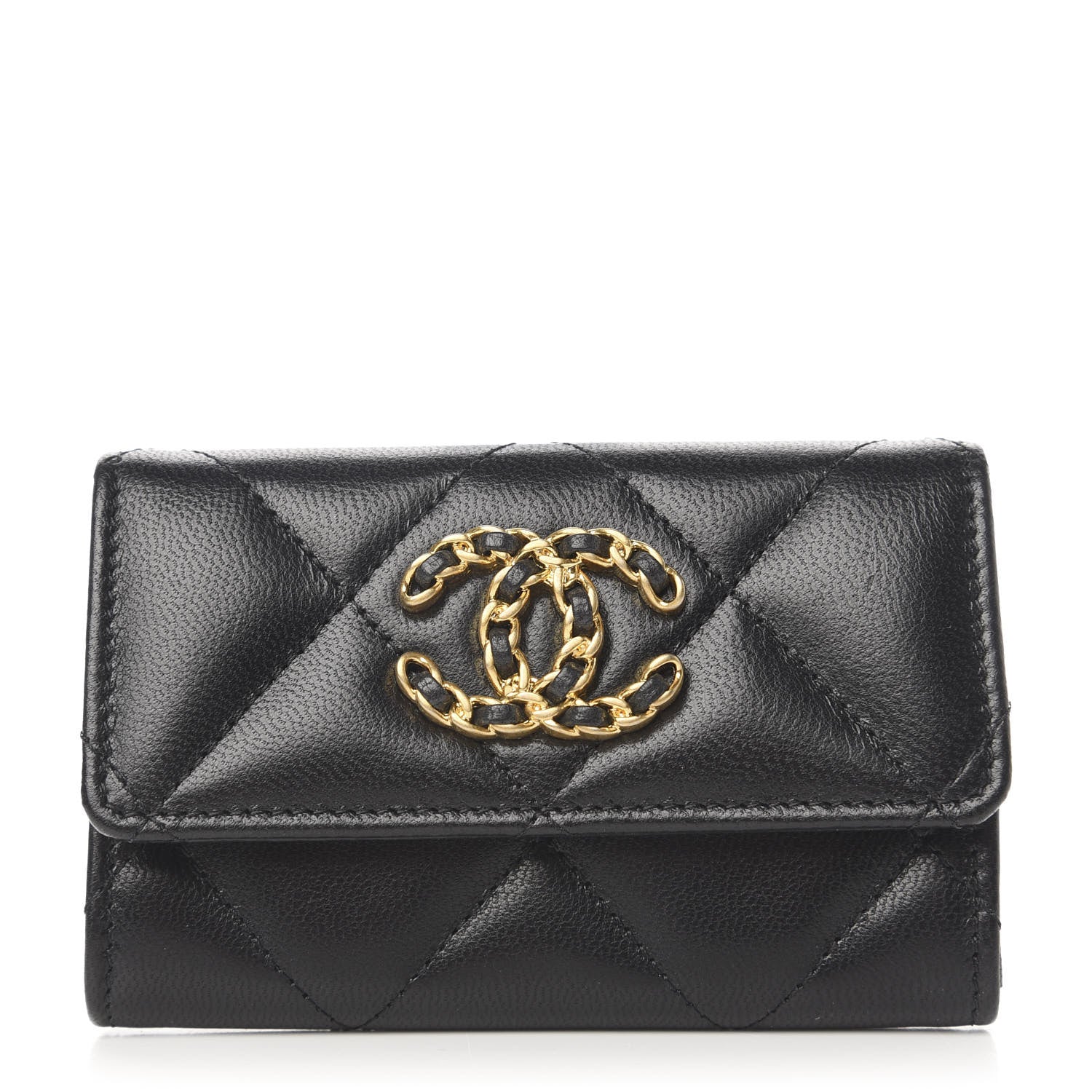 Chanel Lambskin Quilted Chanel 19 Flap Card Holder Black 1 of 9