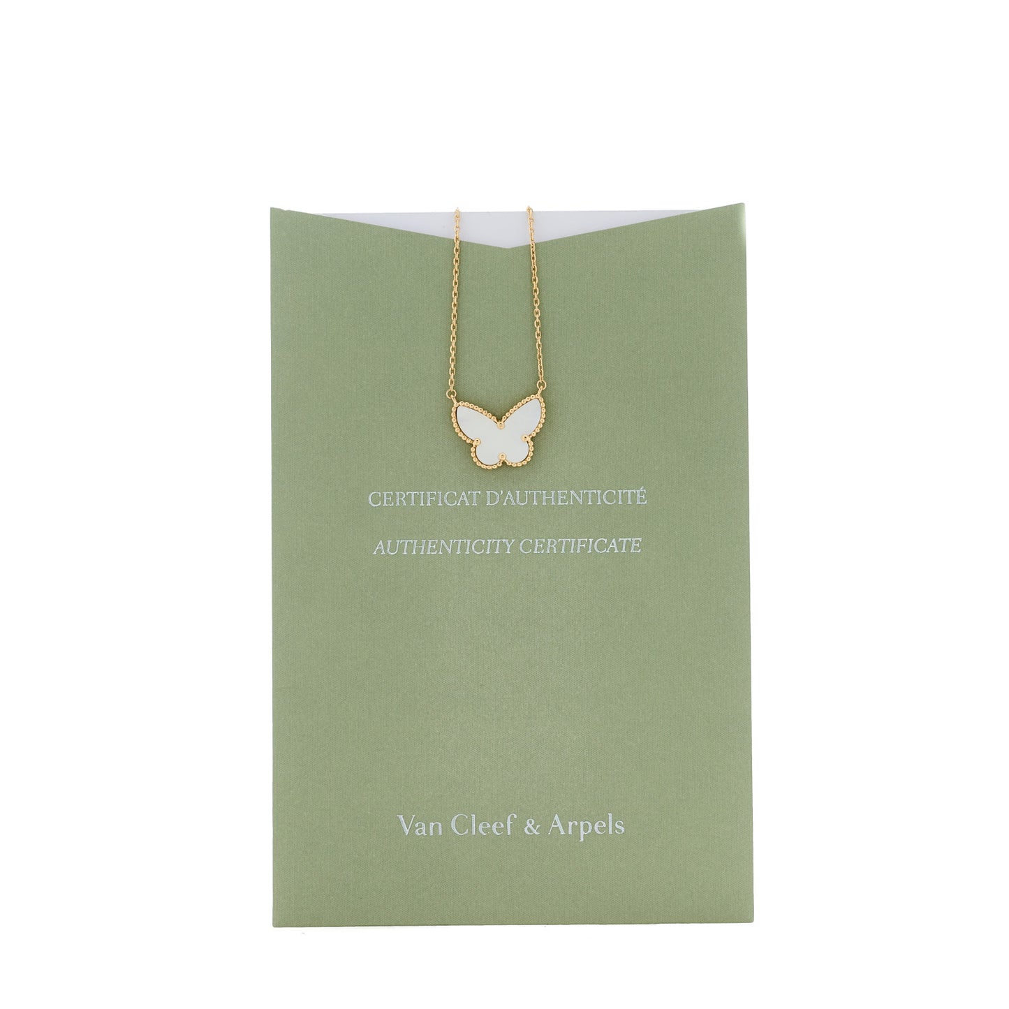 18K Yellow Gold Mother of Pearl Lucky Alhambra Butterfly Pendant Necklace