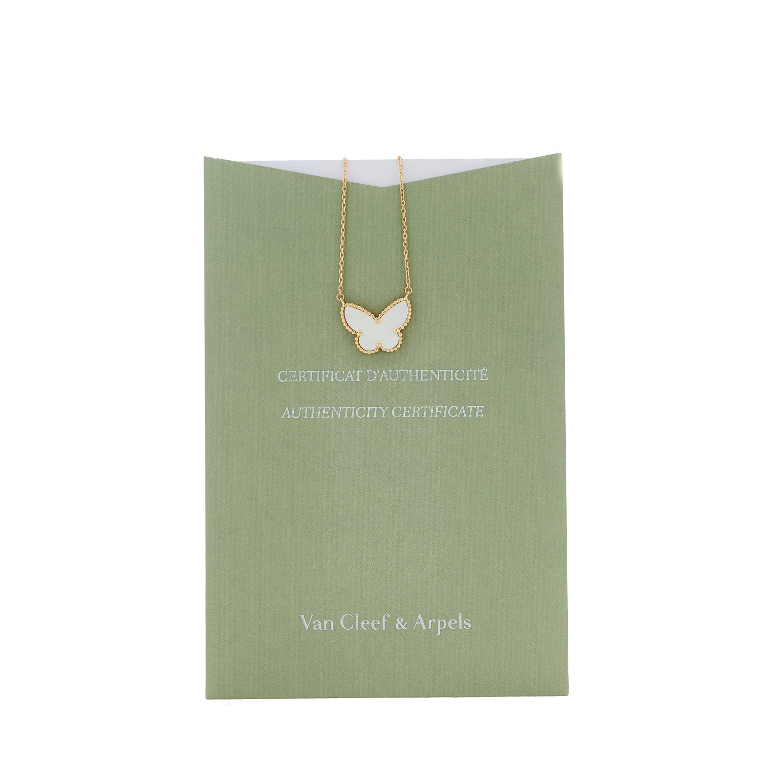 Van Cleef & Arpels 18K Yellow Gold Mother of Pearl Lucky Alhambra Butterfly Pendant Necklace 5 of 5