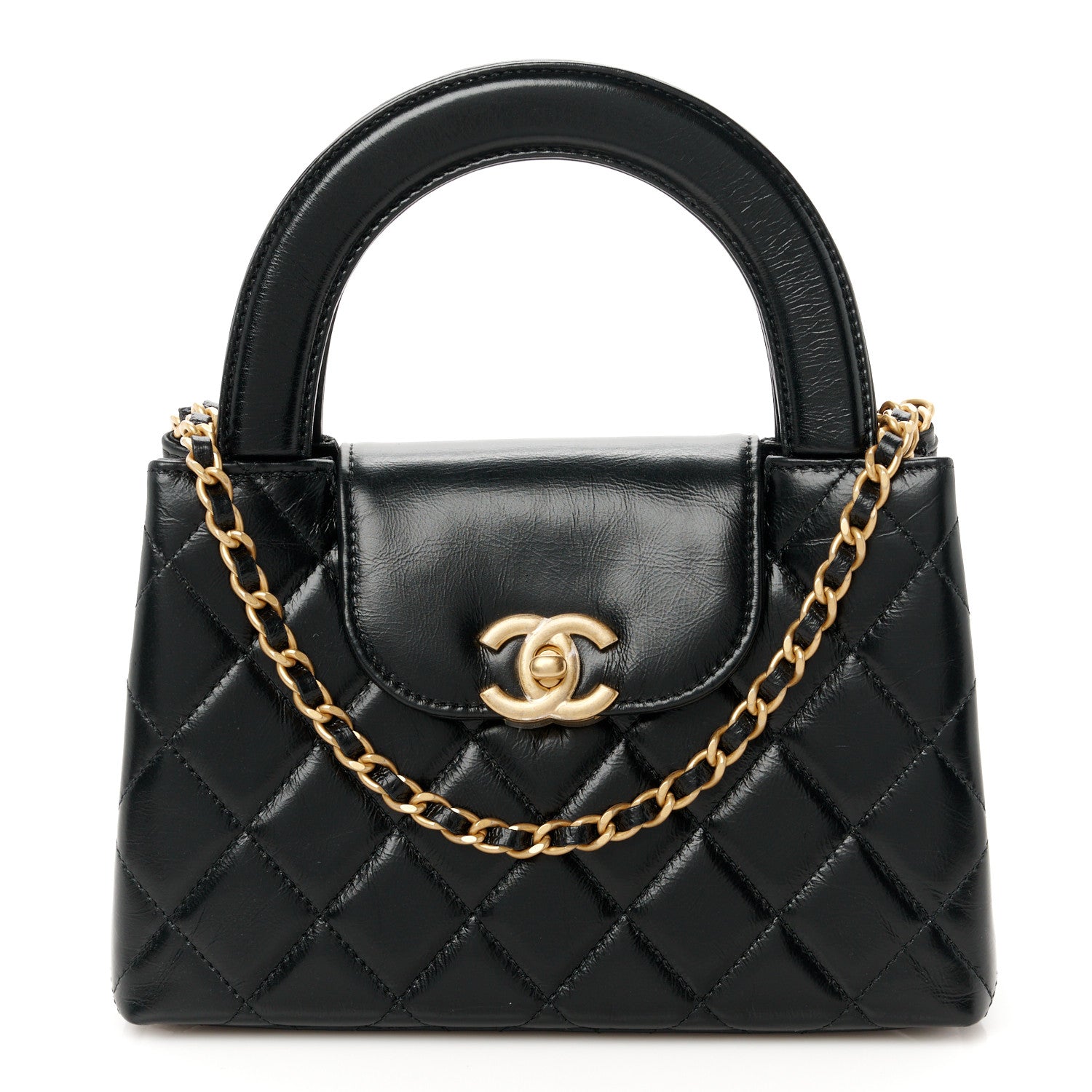 Chanel Shiny Aged Calfskin Quilted Nano Kelly Shopper Black 1 of 11