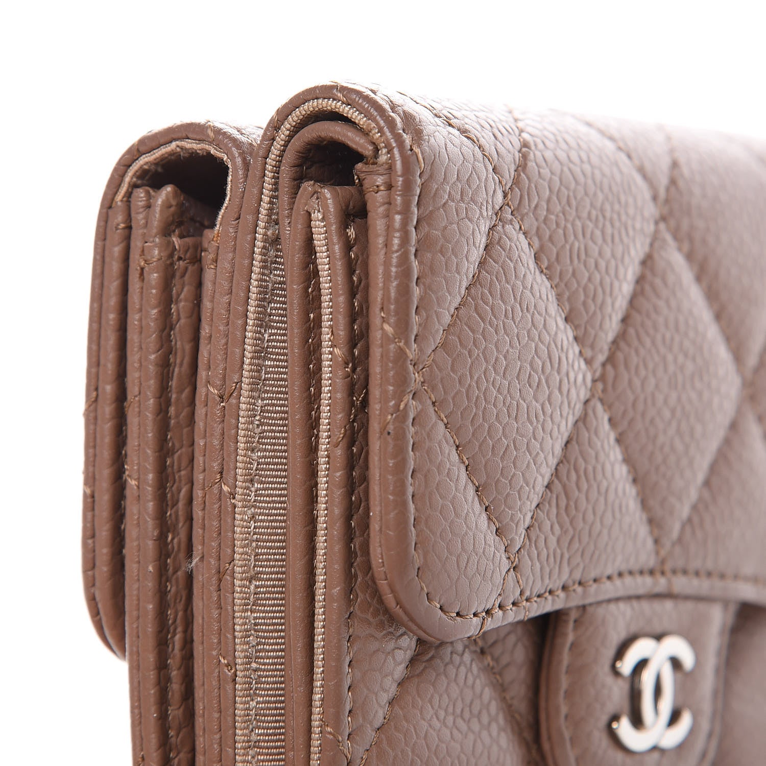 Chanel Caviar Quilted Compact Flap Wallet Dark Beige 12 of 14