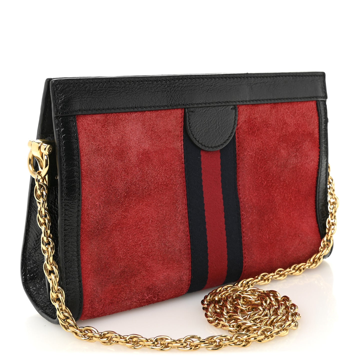 Suede Patent Web Small Ophidia Chain Shoulder Bag Hibiscus Red Black