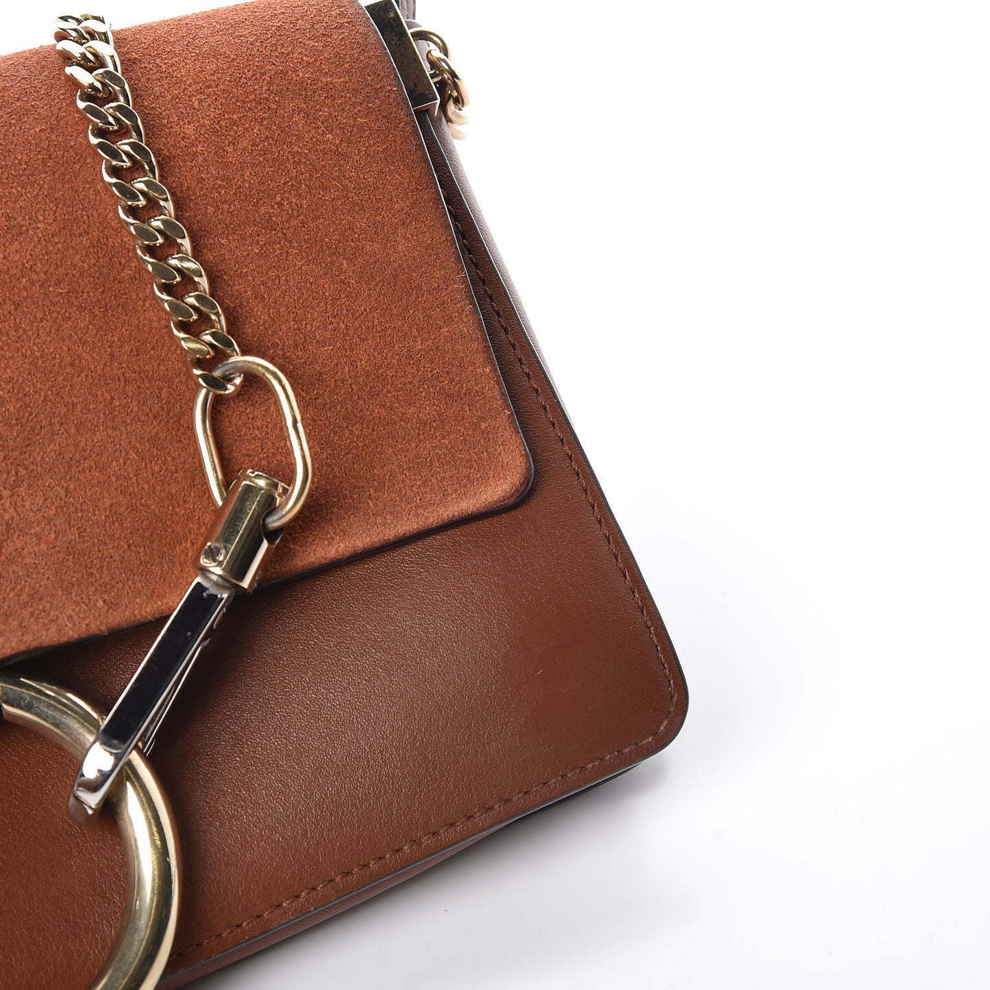 Suede Calfskin Small Faye Shoulder Bag Tobacco