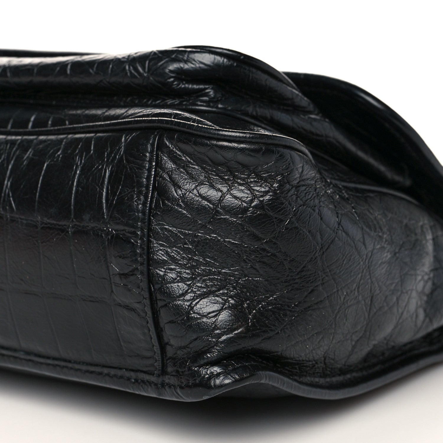 Saint Laurent Crinkled Calfskin Crocodile Embossed Monogram Medium Niki Chain Satchel Black 10 of 10