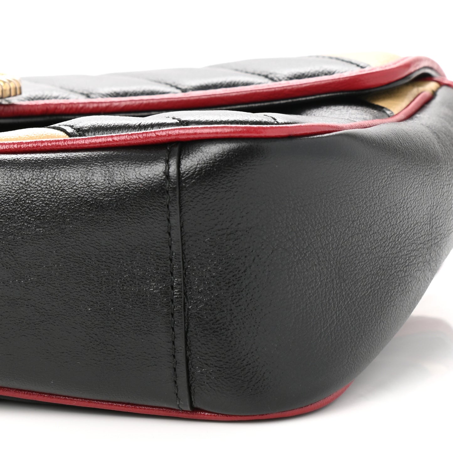 Vintage Effect Calfskin Matelasse Diagonal Striped Small Torchon GG Marmont Shoulder Bag Black Beige