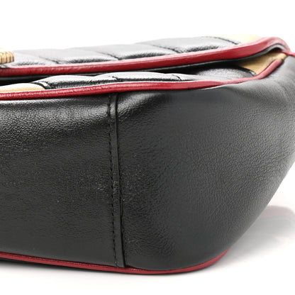 Gucci Vintage Effect Calfskin Matelasse Diagonal Striped Small Torchon GG Marmont Shoulder Bag Black Beige 11 of 11