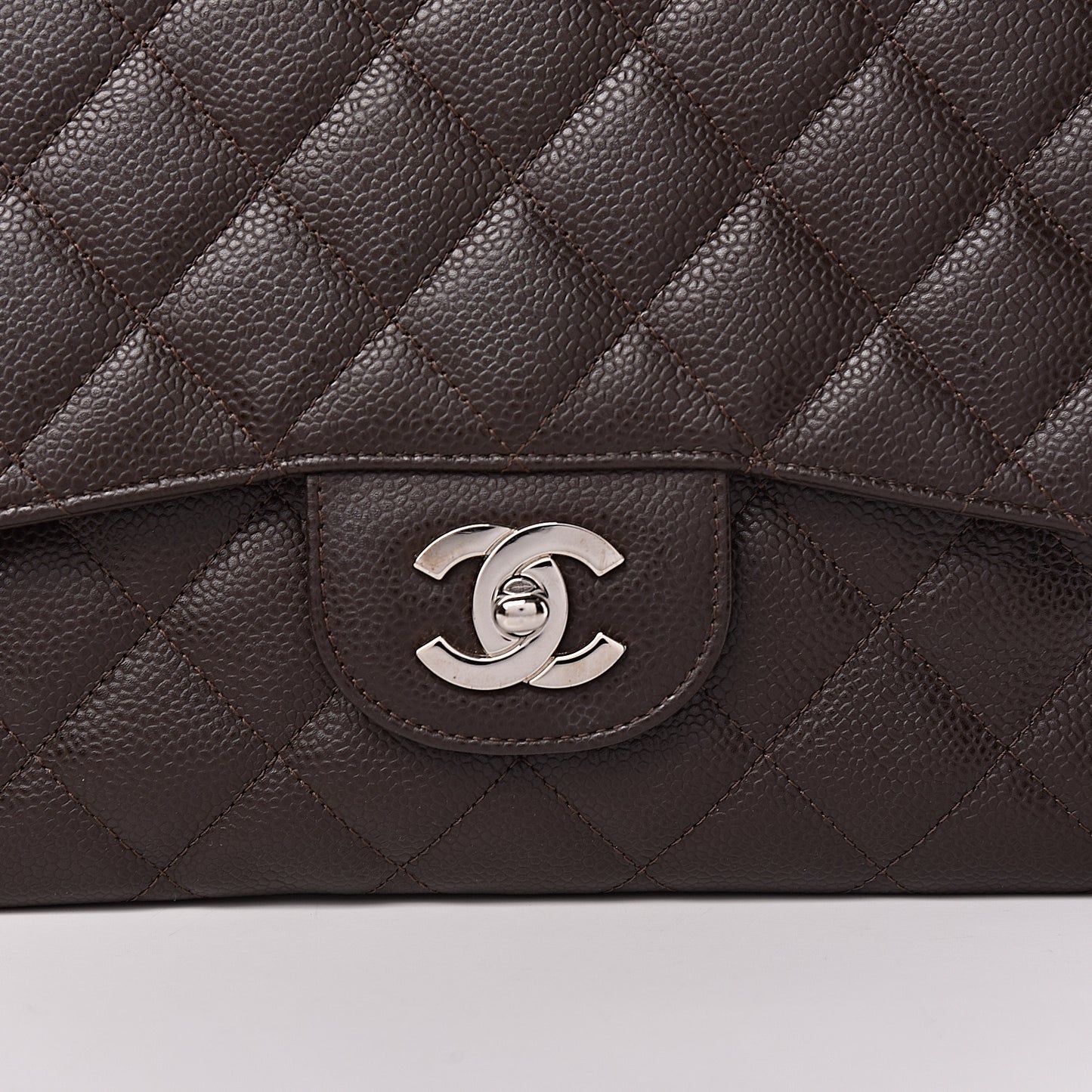 Caviar Quilted Jumbo Single Flap Dark Brown