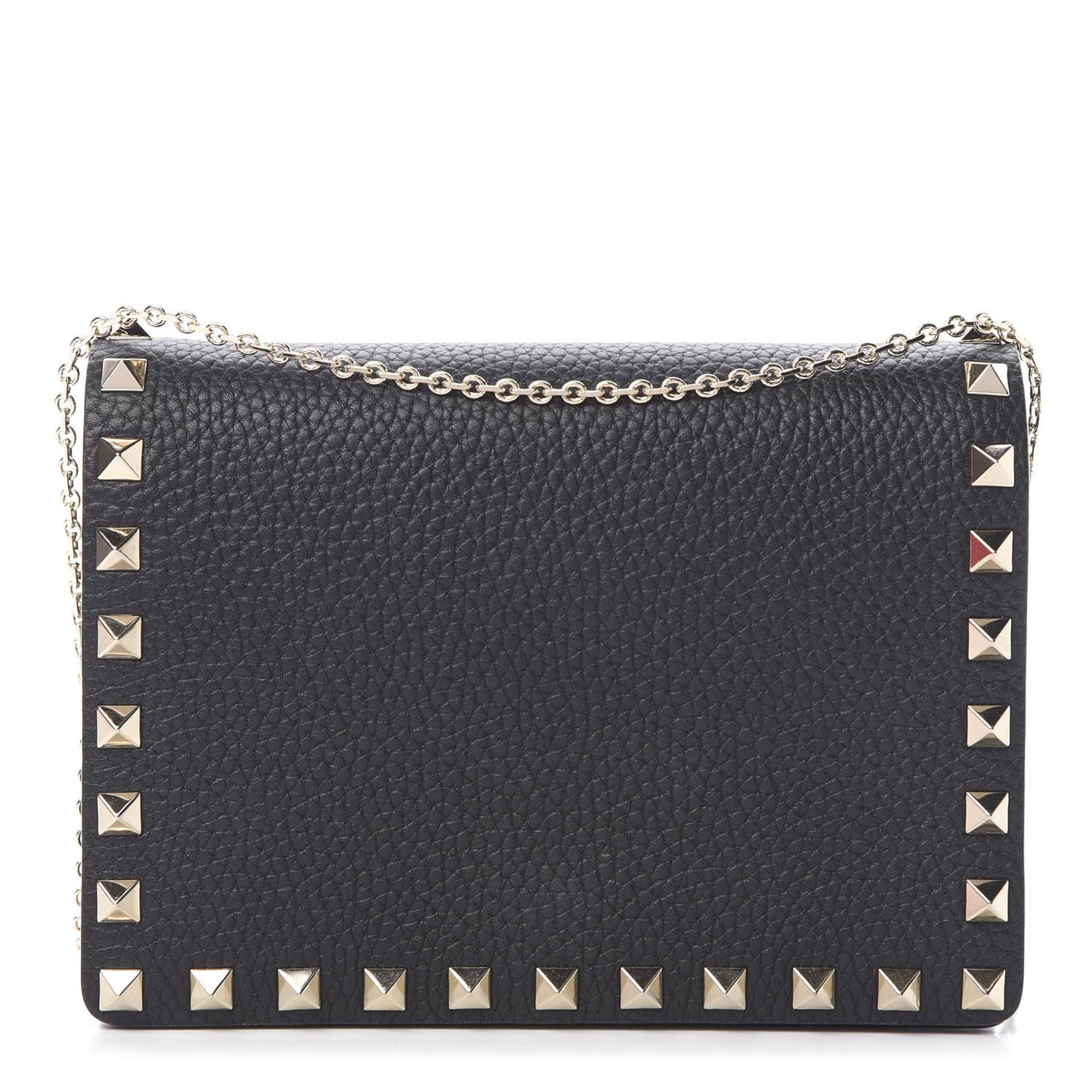 Pebbled Calfskin Rockstud Wallet on Chain Black