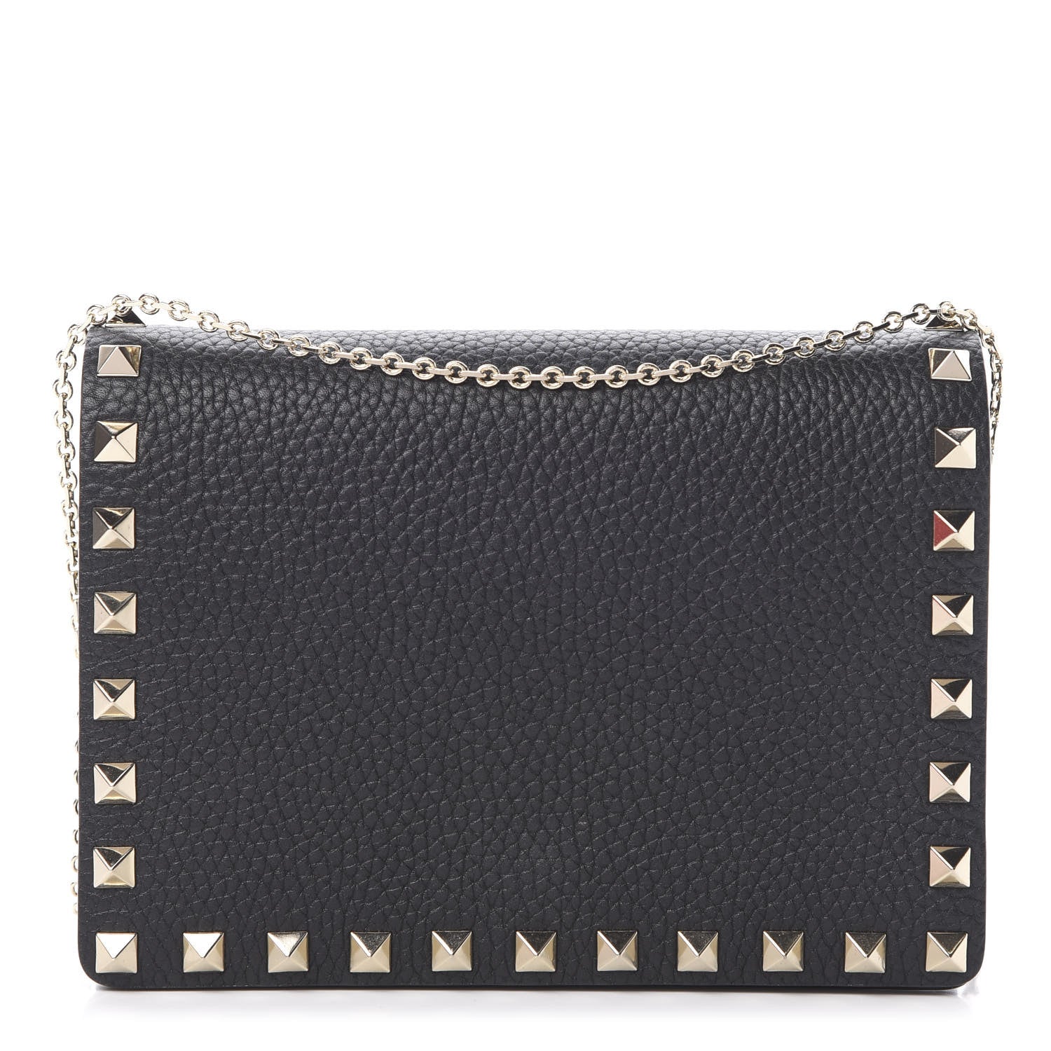 Valentino Garavani Pebbled Calfskin Rockstud Wallet on Chain Black 1 of 11