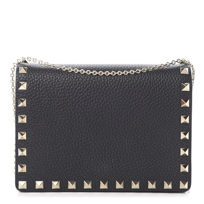 Valentino Garavani Pebbled Calfskin Rockstud Wallet on Chain Black 1 of 11