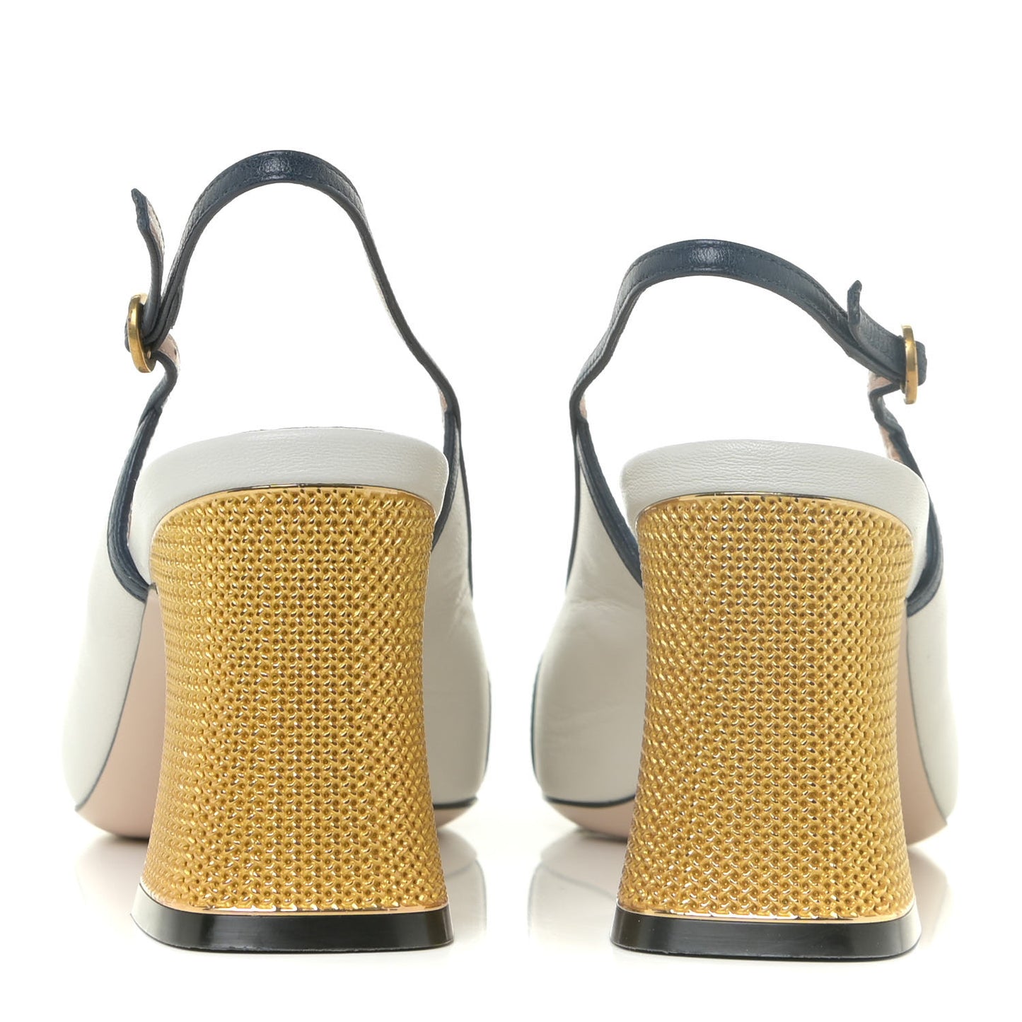 Malaga Kid Bow Bow Mid Heel Slingback Pumps 36.5 White Navy