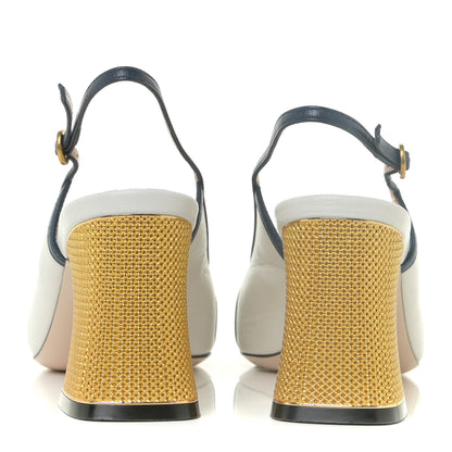 Gucci Malaga Kid Bow Bow Mid Heel Slingback Pumps 36.5 White Navy 4 of 16